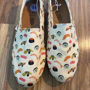 TOMS 10017439T "Redondo" Womens Slip-On Beige with SUSHI ROLL Graphics.